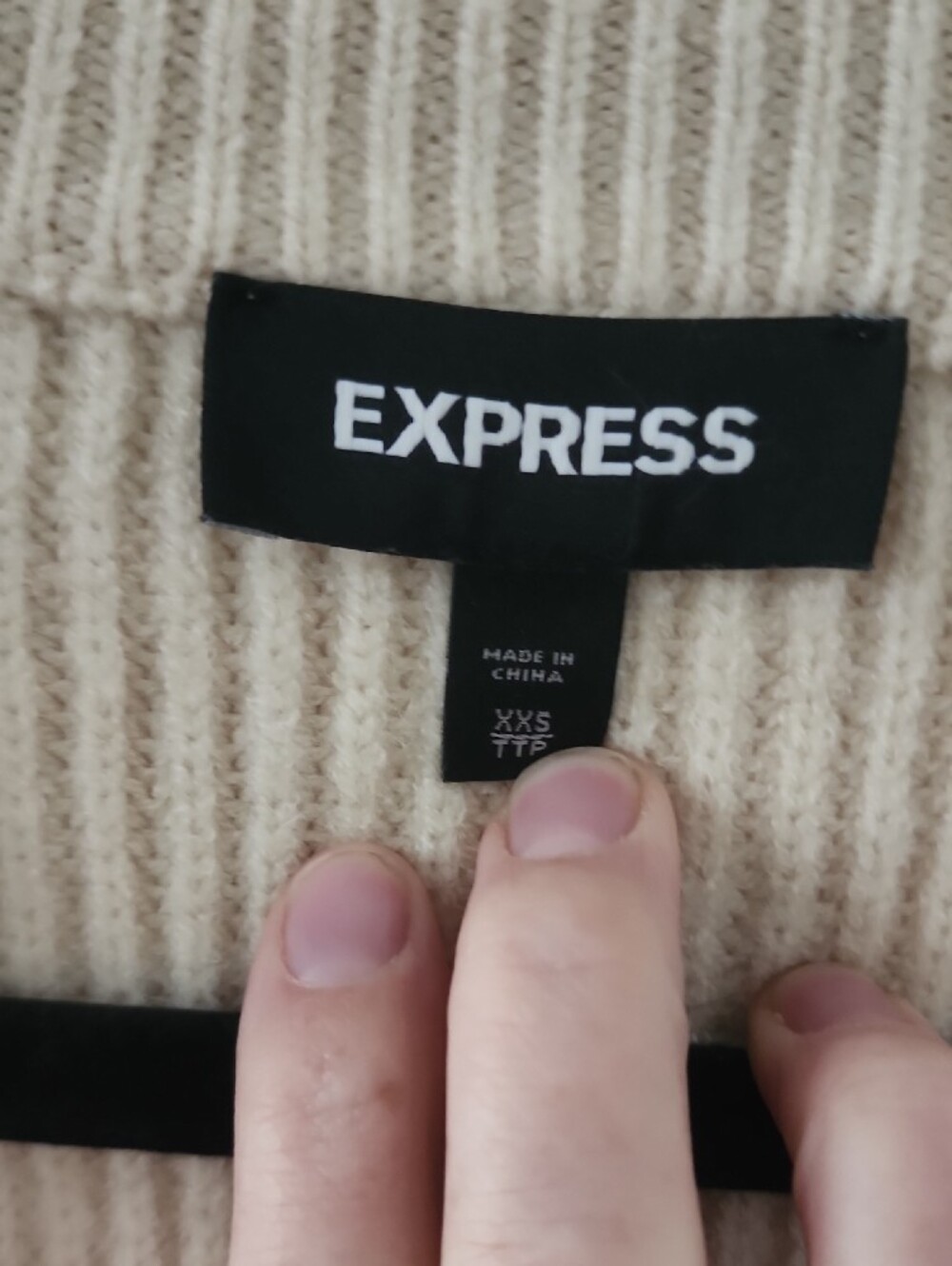 Express Cream Ribbed V-Neck Sweater - Picture 2 of 5